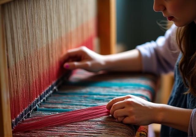 Textielkunstenaar werkt aan een groot weefgetouw als eerbetoon aan het Tilburgse verleden