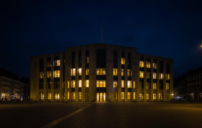 Het stadhuis van Tilburg tijdens een avondsessie